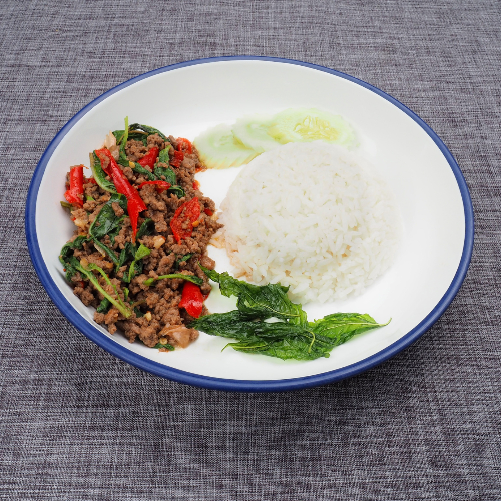 Rice with Minced Chicken Chilli Basil Sauce