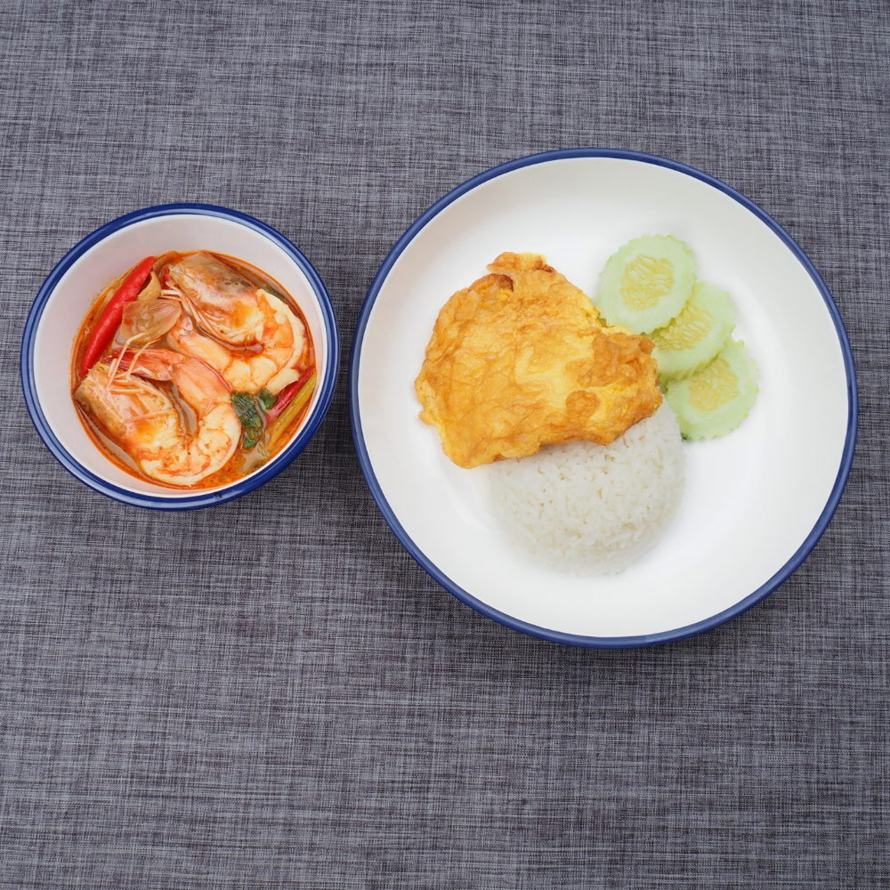 Rice with Tomyum Shrimp + Thai omelet